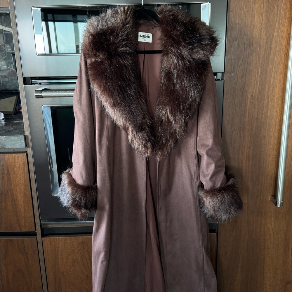 Show Me Your MuMu Brown Pea Coat with Faux Fur Trim